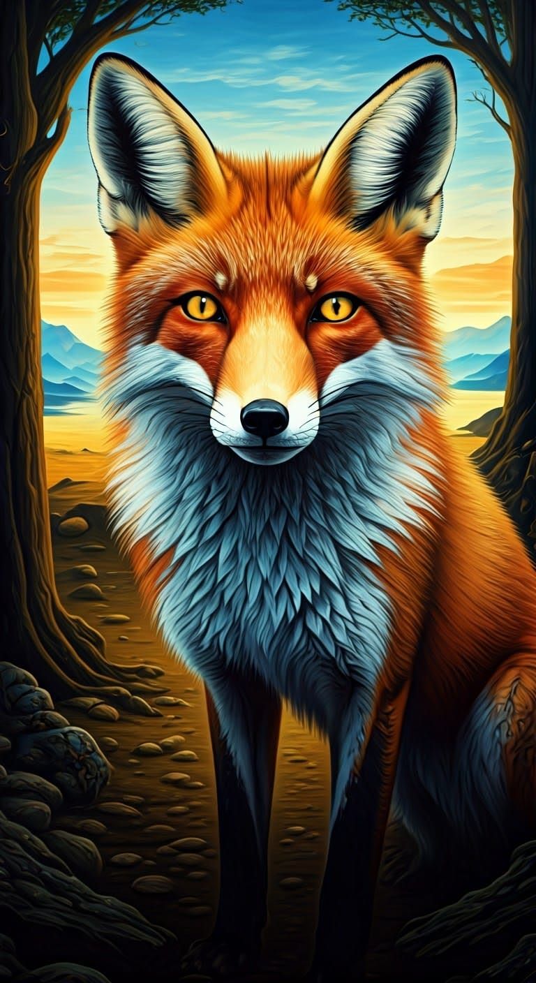 Surreal Fox in Dreamscape, Salvador Dalí Inspired