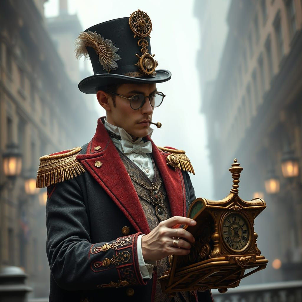 Elegant Steampunk Soldier in a Capsule