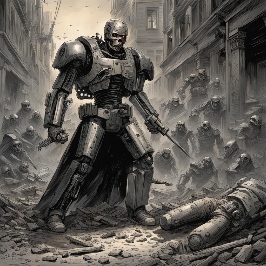 Sarah Connor vs Terminator in Horror Style