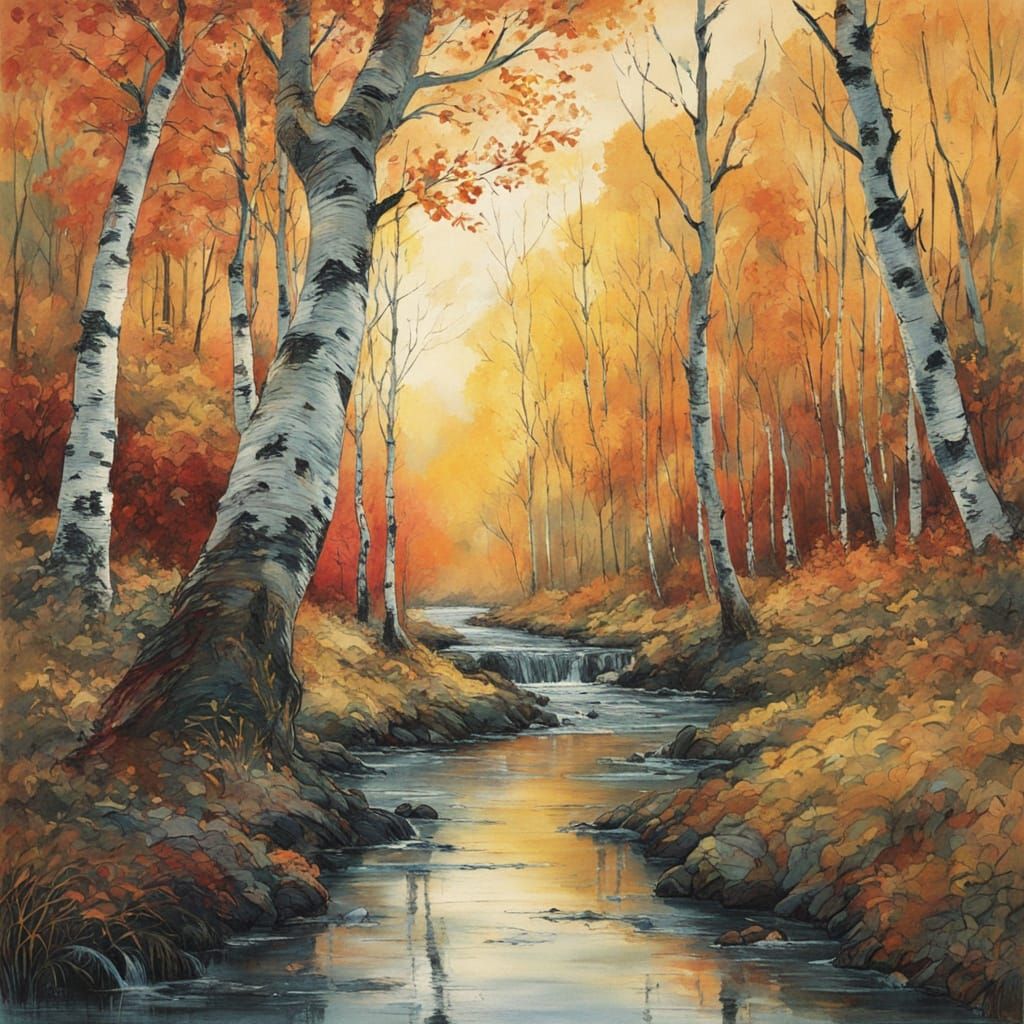 beautiful narrow, forest of birch trees