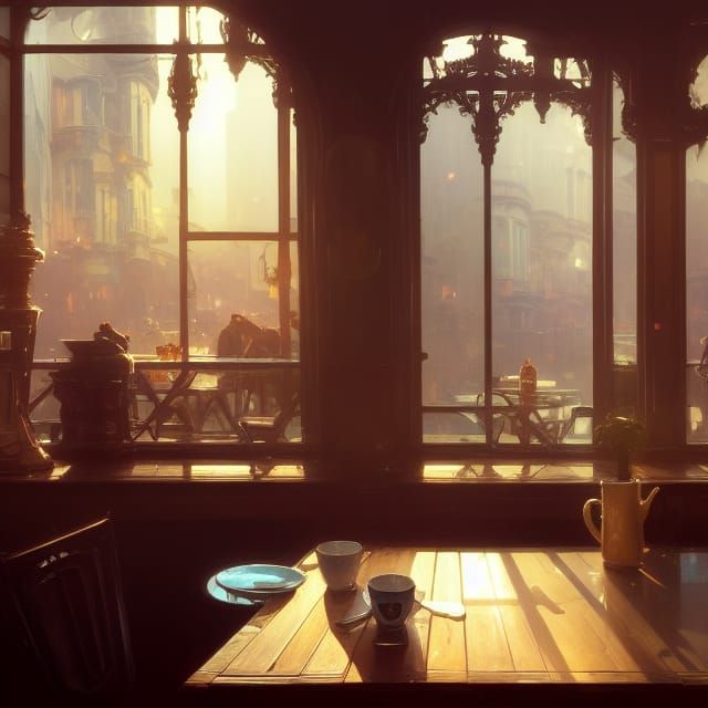 Cafe Coffee Still Life in Digital Art Style