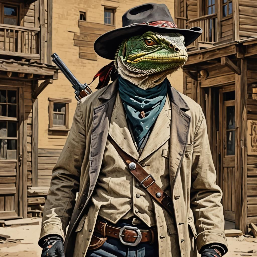 Old West Lizard Outlaw in Abstract Art Style