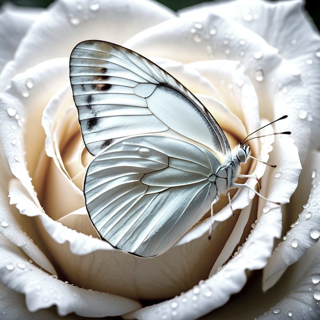White Butterfly on Rose: Macro Wildlife Photography