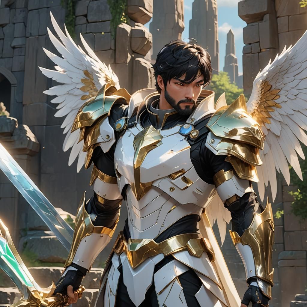 Anime Superhero with Excalibur in Sunlight: 8K Art