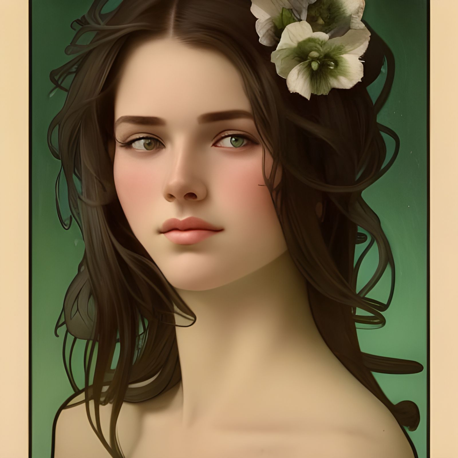 Beautiful Woman Portrait in Art Nouveau Style