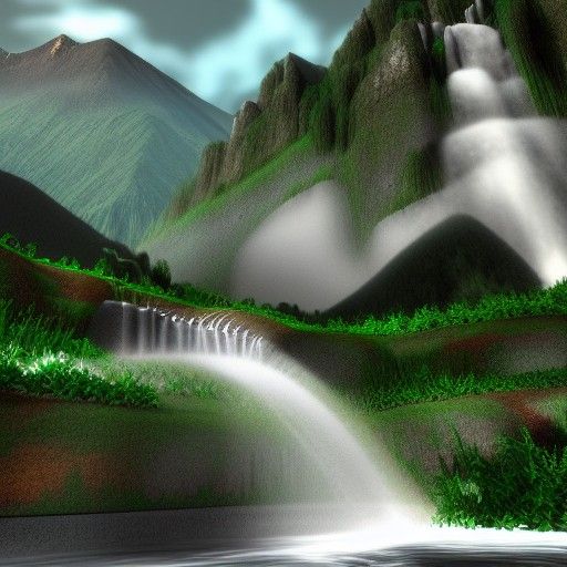 Majestic Waterfall and Mountains in 3D Render