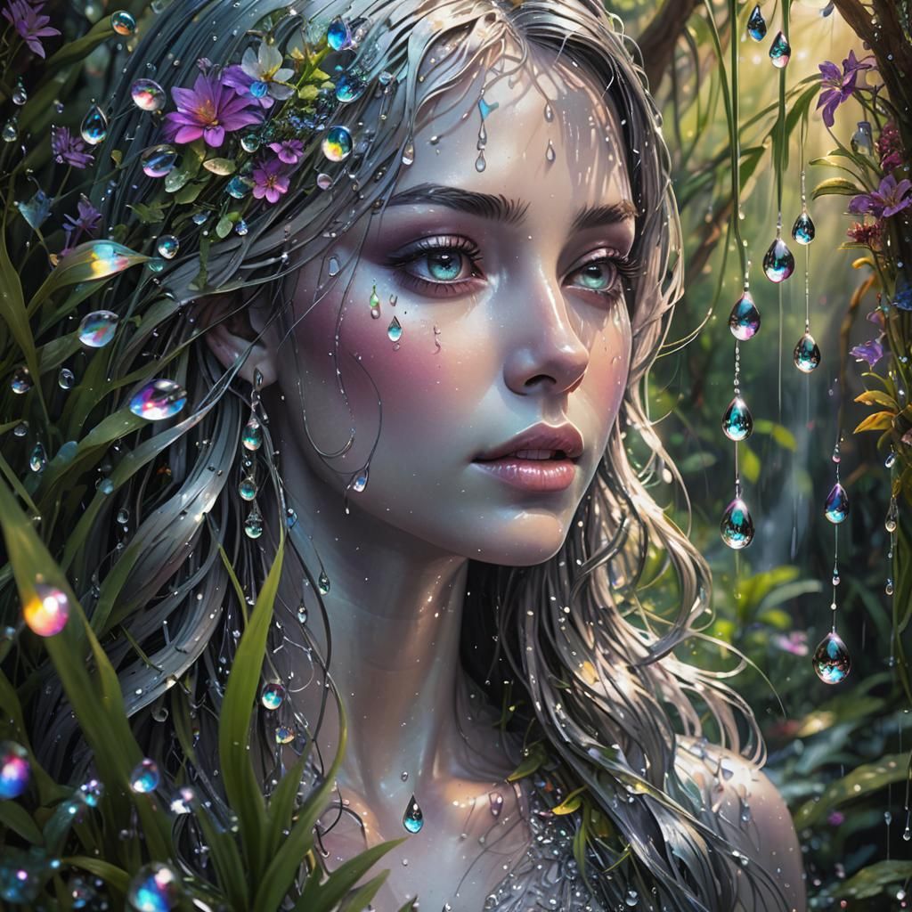 Iridescent Dewdrop in Enchanted Forest: Splash Art