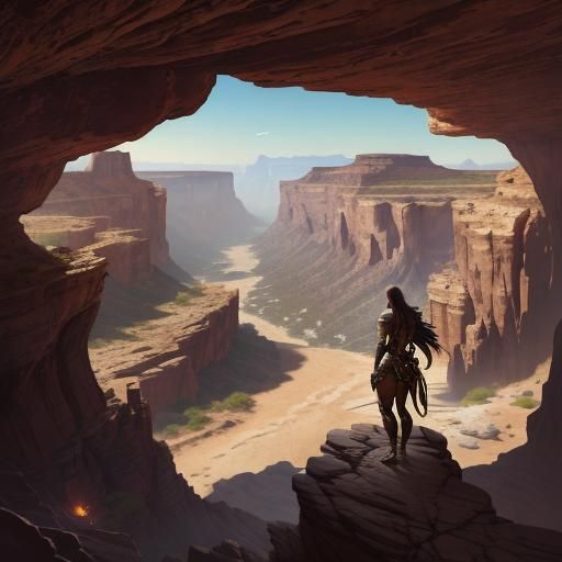 Majestic Girl in Desert Canyon Fantasy Art