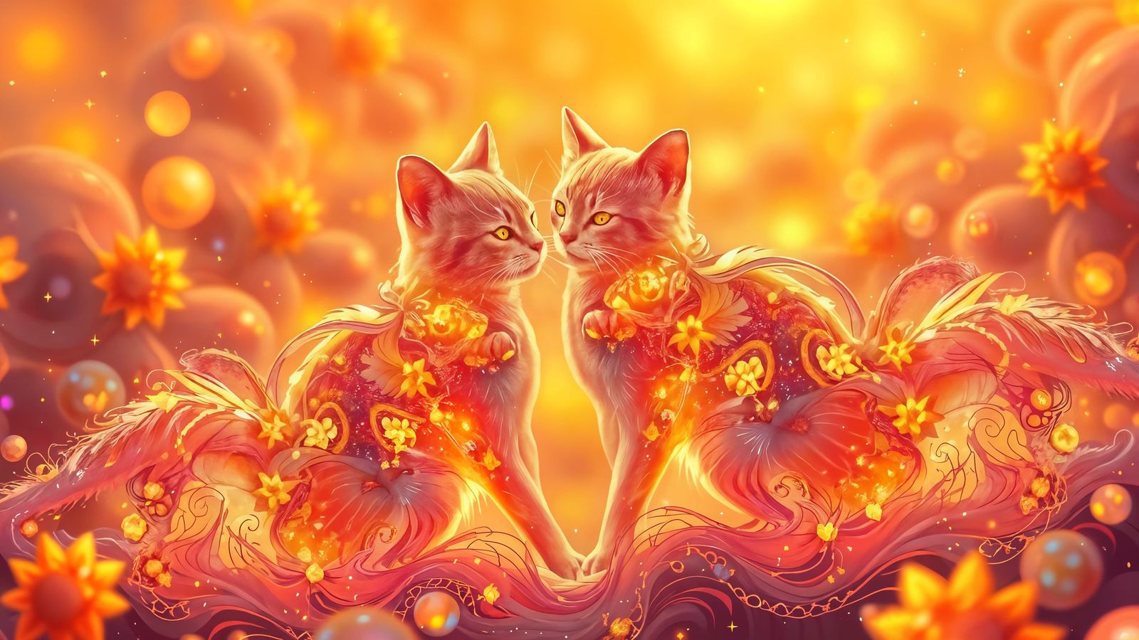 Soulmate Cats of Radiant Light in Fractal Heaven