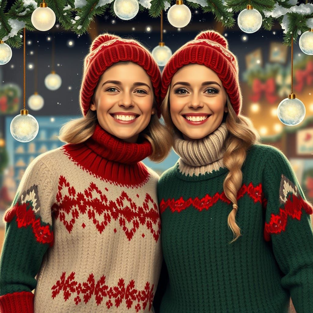 Joyeux couple de Noël dans un décor enchanteur