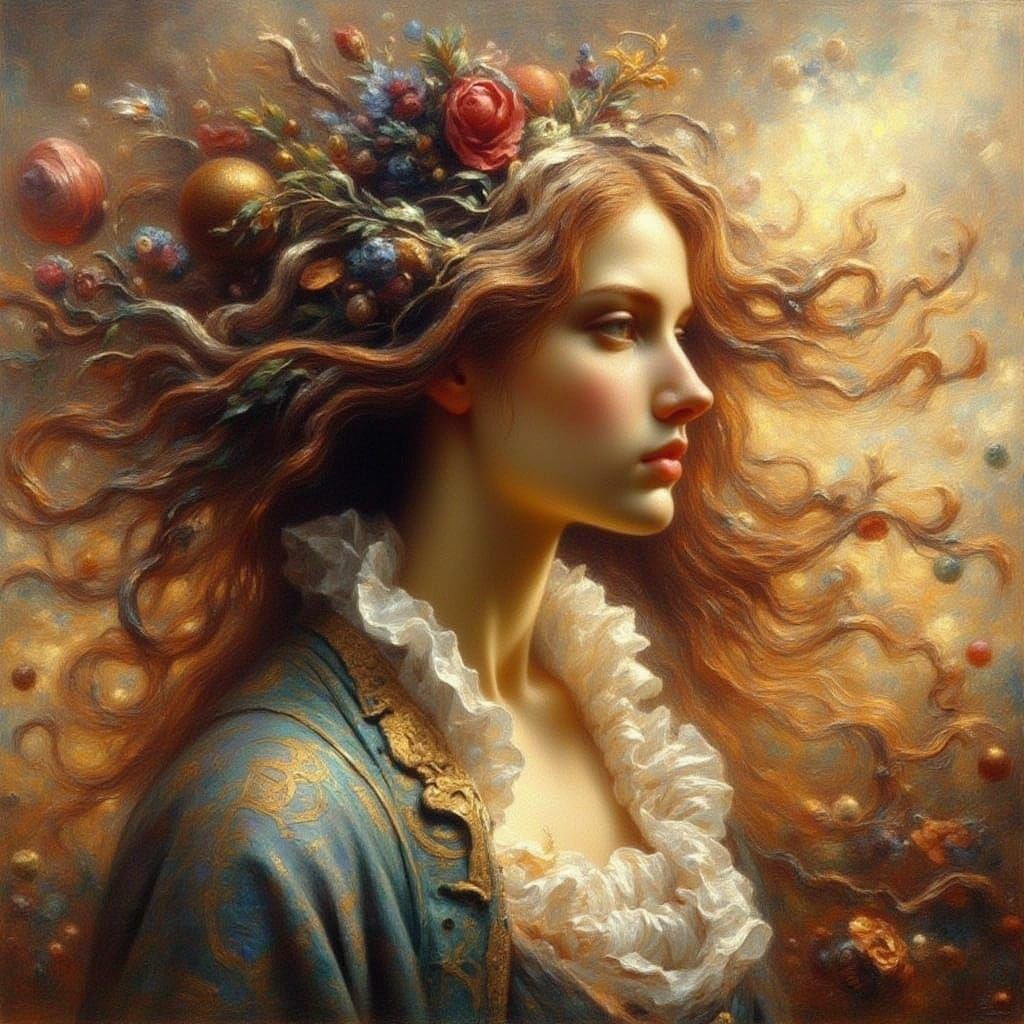 Woman with Golden Leaf Dust Effects