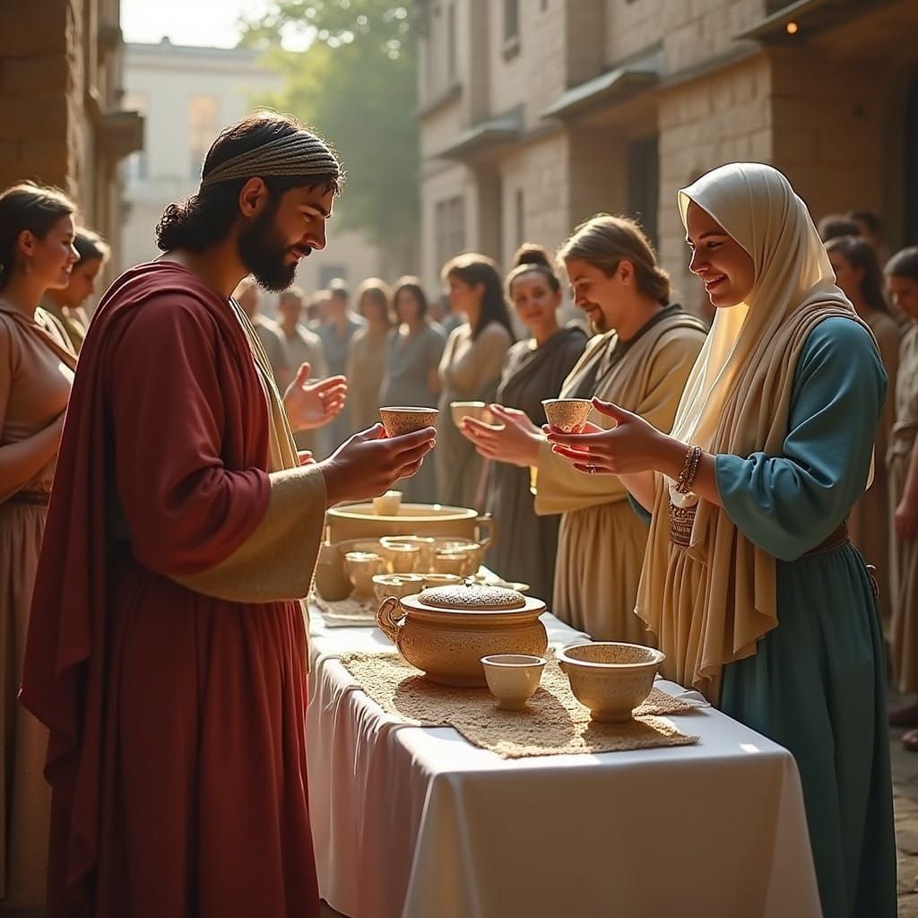 Ancient Roman Table Setting with Ceramic Cups