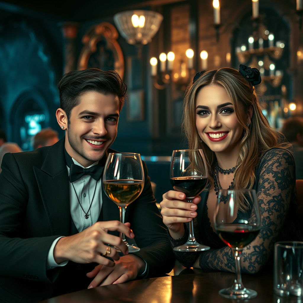Stylish Goth Couple at Gothic Bar