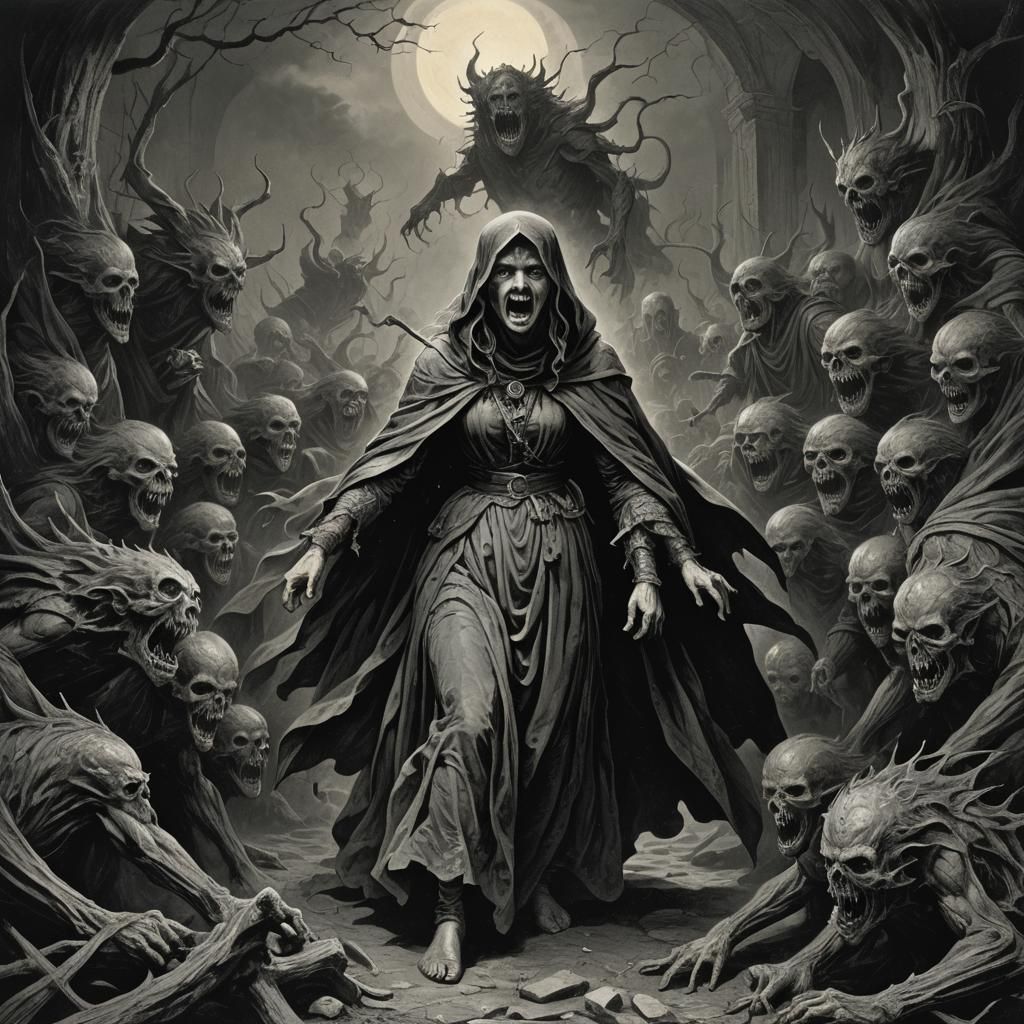 Terrified Woman in Gothic Horror Style