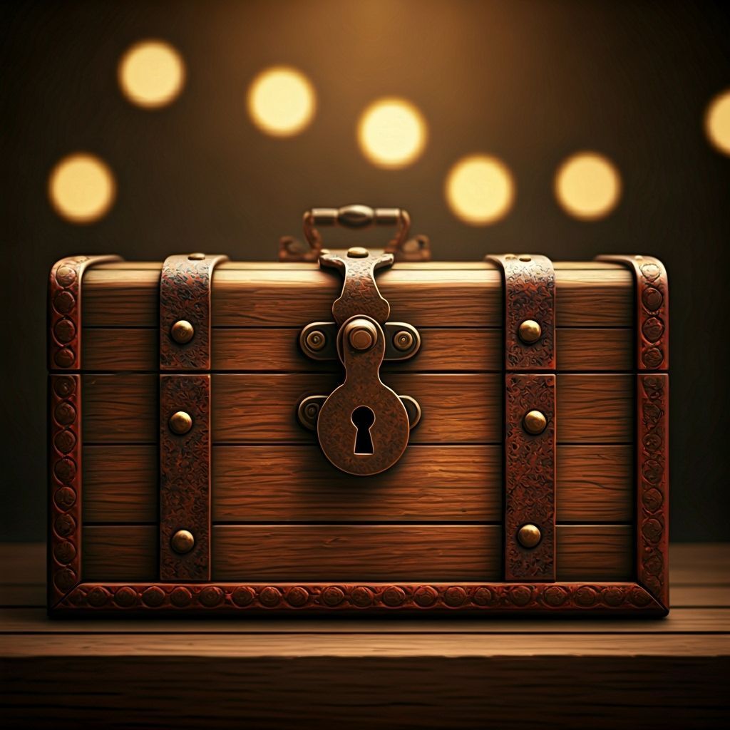 Ornate Wooden Box Filled with Glittering Treasure