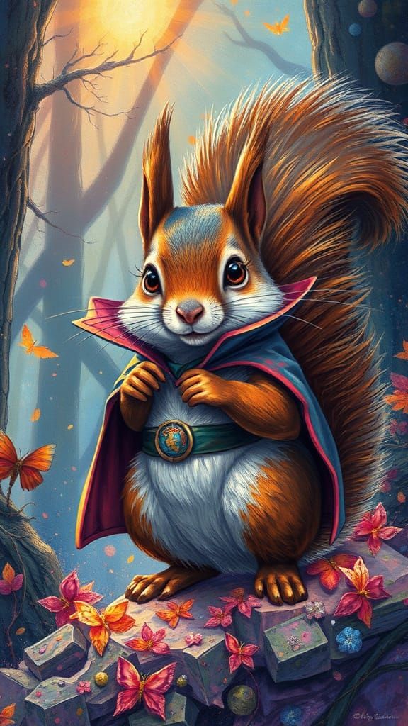 Doctor Strange Squirrel in Surreal Enchanted Forest
