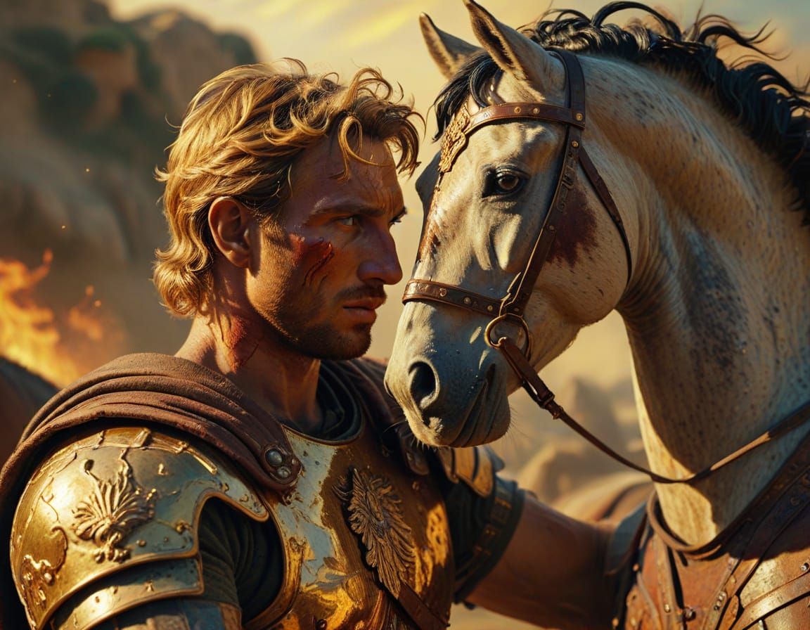 Alexander the Great Taming Bucephalus as Impasto Painting