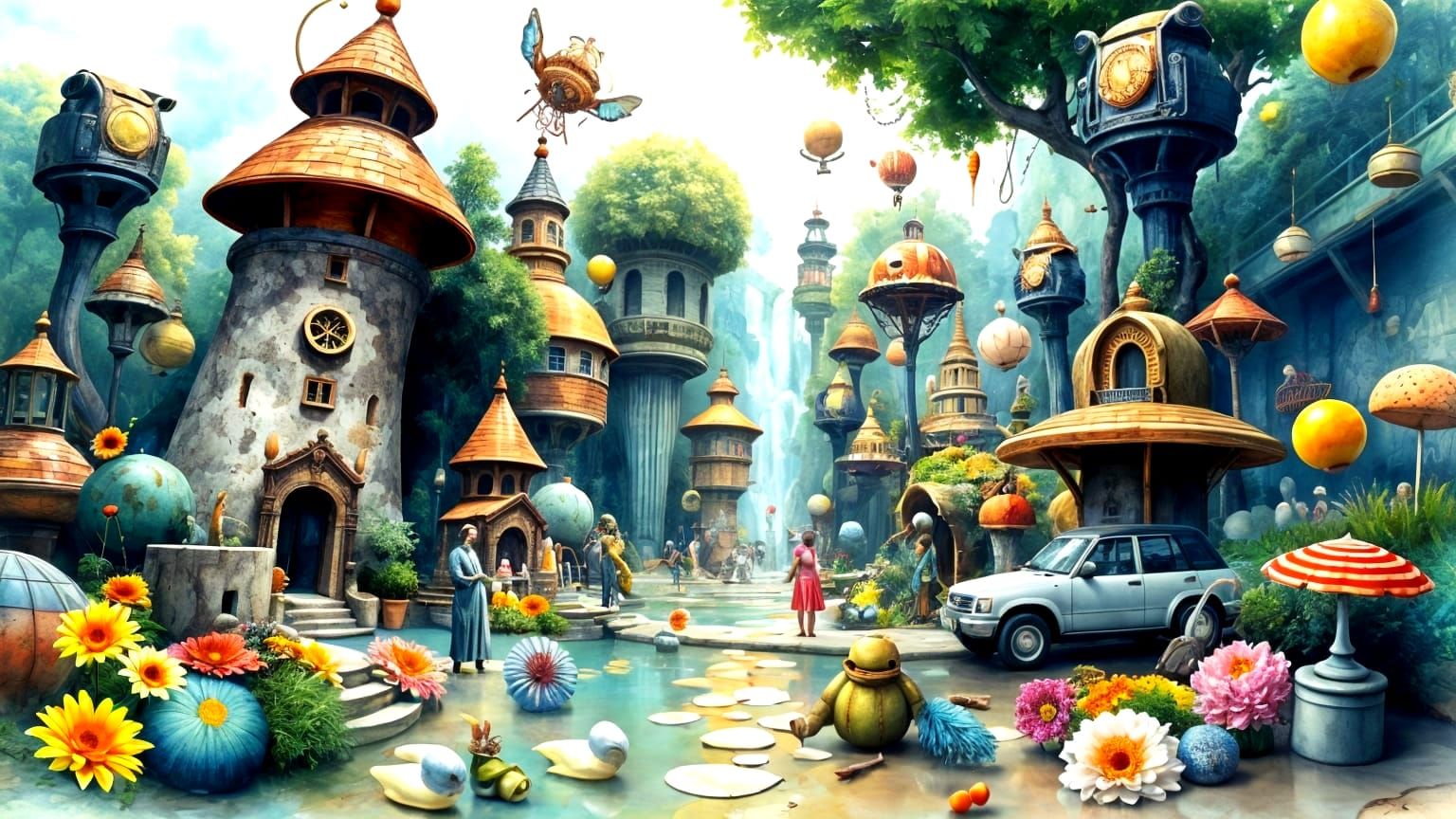 Surreal Watercolor Garden of Bizarre Wonders