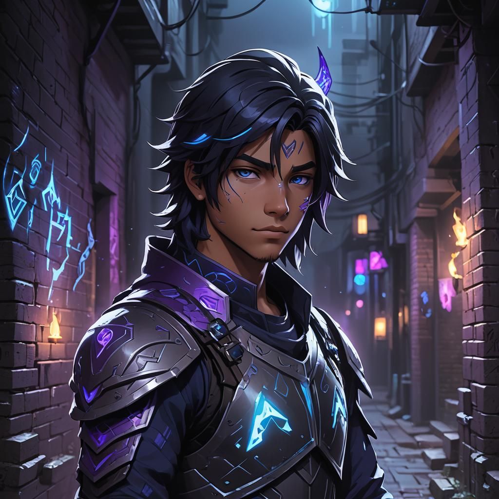 Dark Fantasy Warrior in Runed Alley: Concept Art