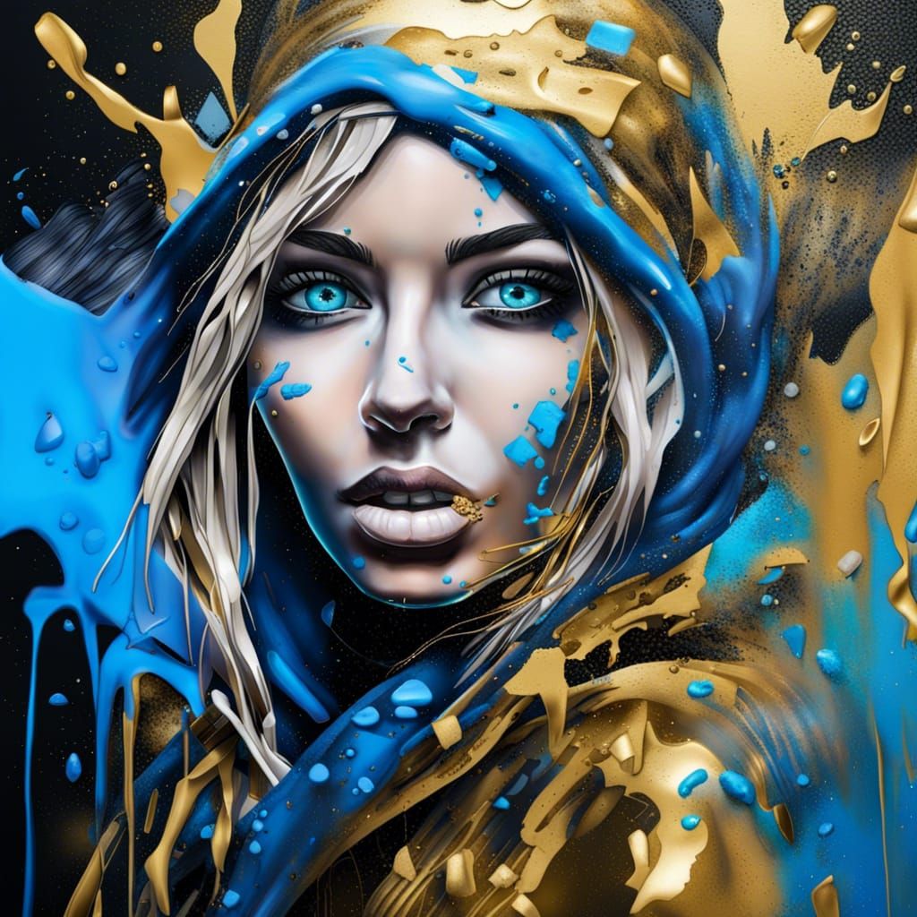 Icy Beauty: Woman with Gold Details in Graffiti Style