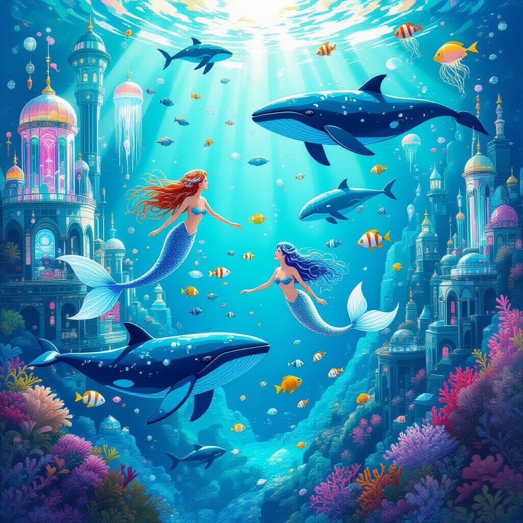 Underwater City: Mermaids and Futuristic Spaceships