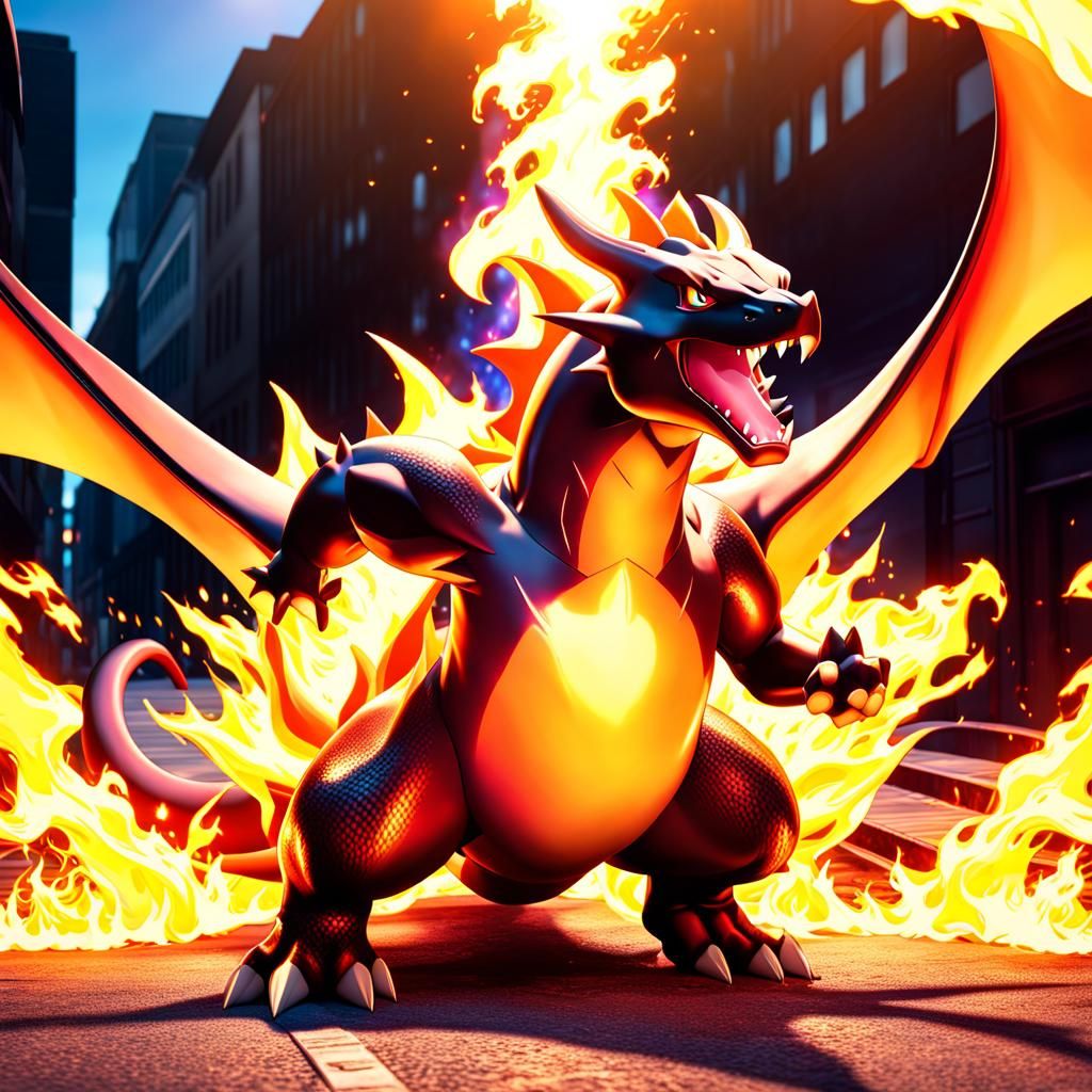 Furious Charizard Unleashing Firepower in Digital Art