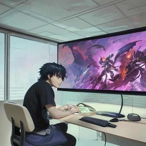 Anime Gamer in Futuristic PC Gaming Room