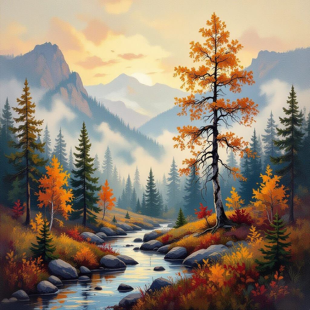 Ethereal Autumn Forest Fog in Montana Mountains