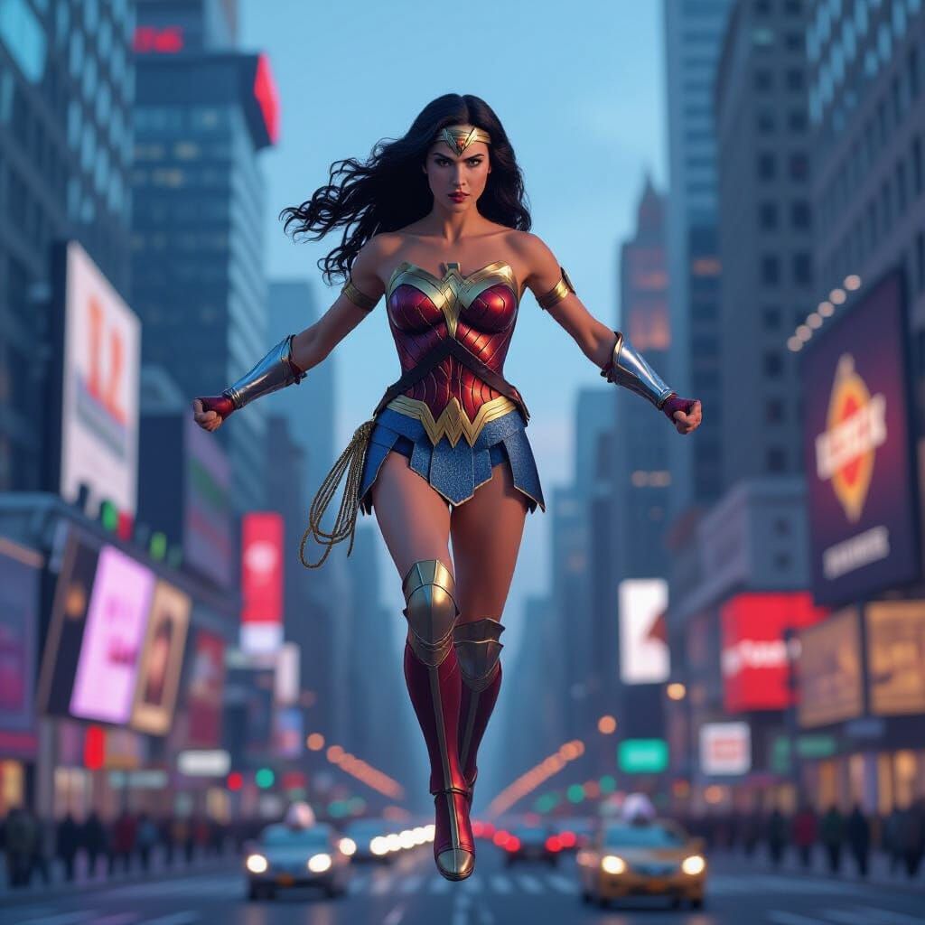 Wonder Woman Soars Above Times Square in Hyperrealistic Digi...