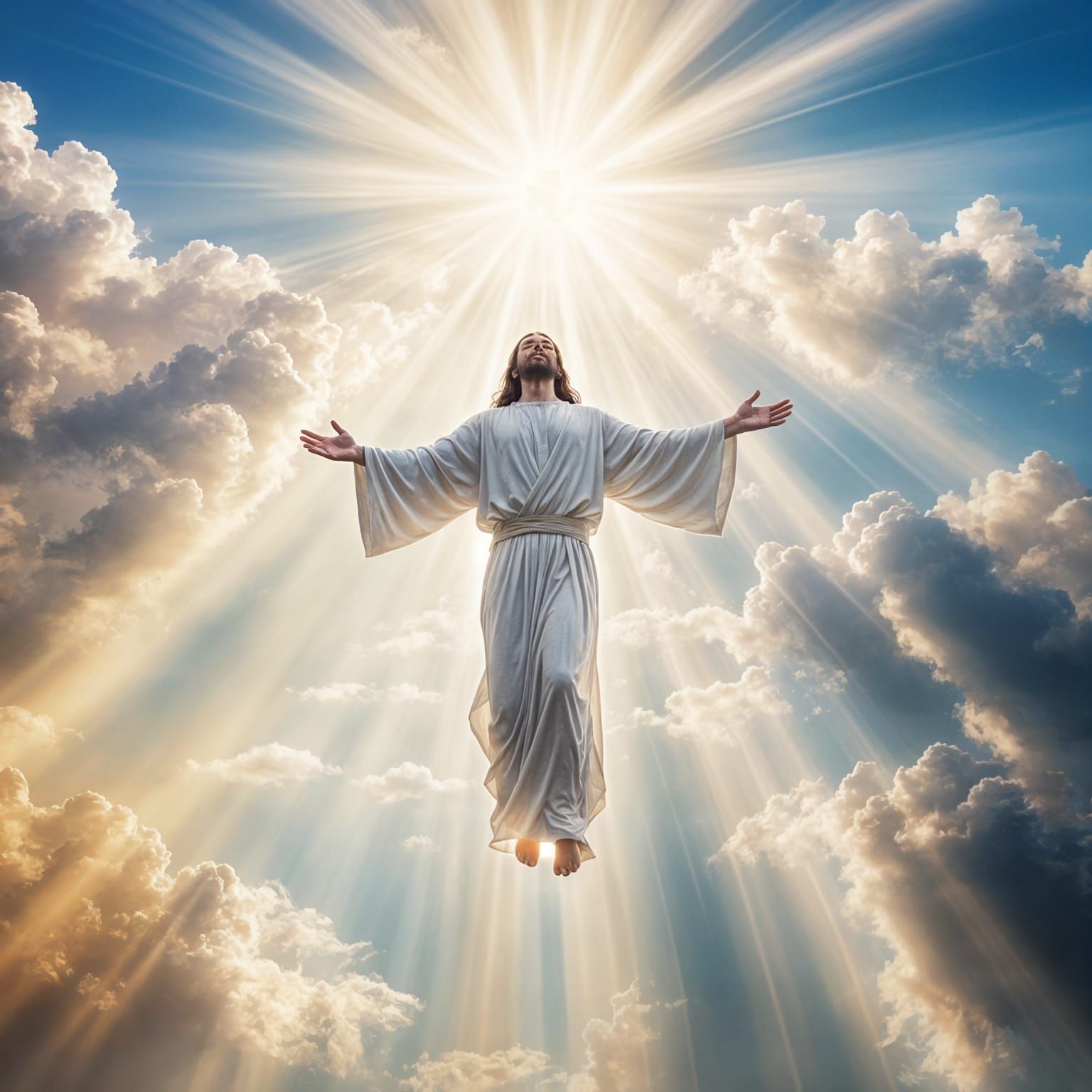 Jesus Ascending to Heaven in Divine Light