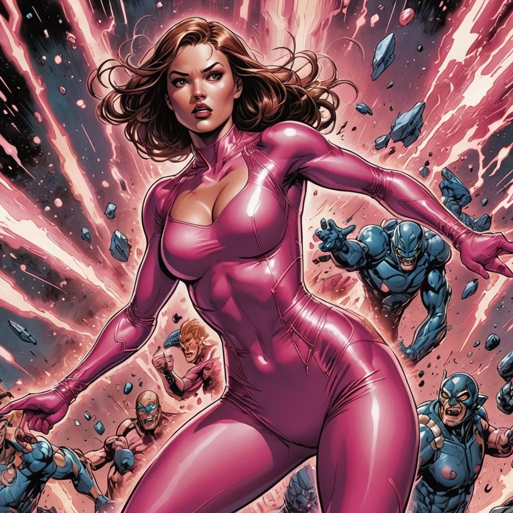 Woman Fighting Creature in Comic Book Art Style