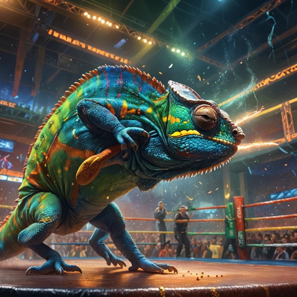 Chameleon Boxing Match in Neon Arena