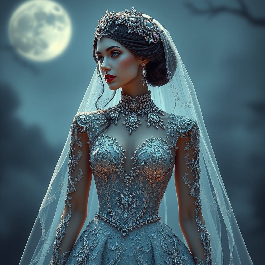 Beaded Bride in Moonlit Ambiance