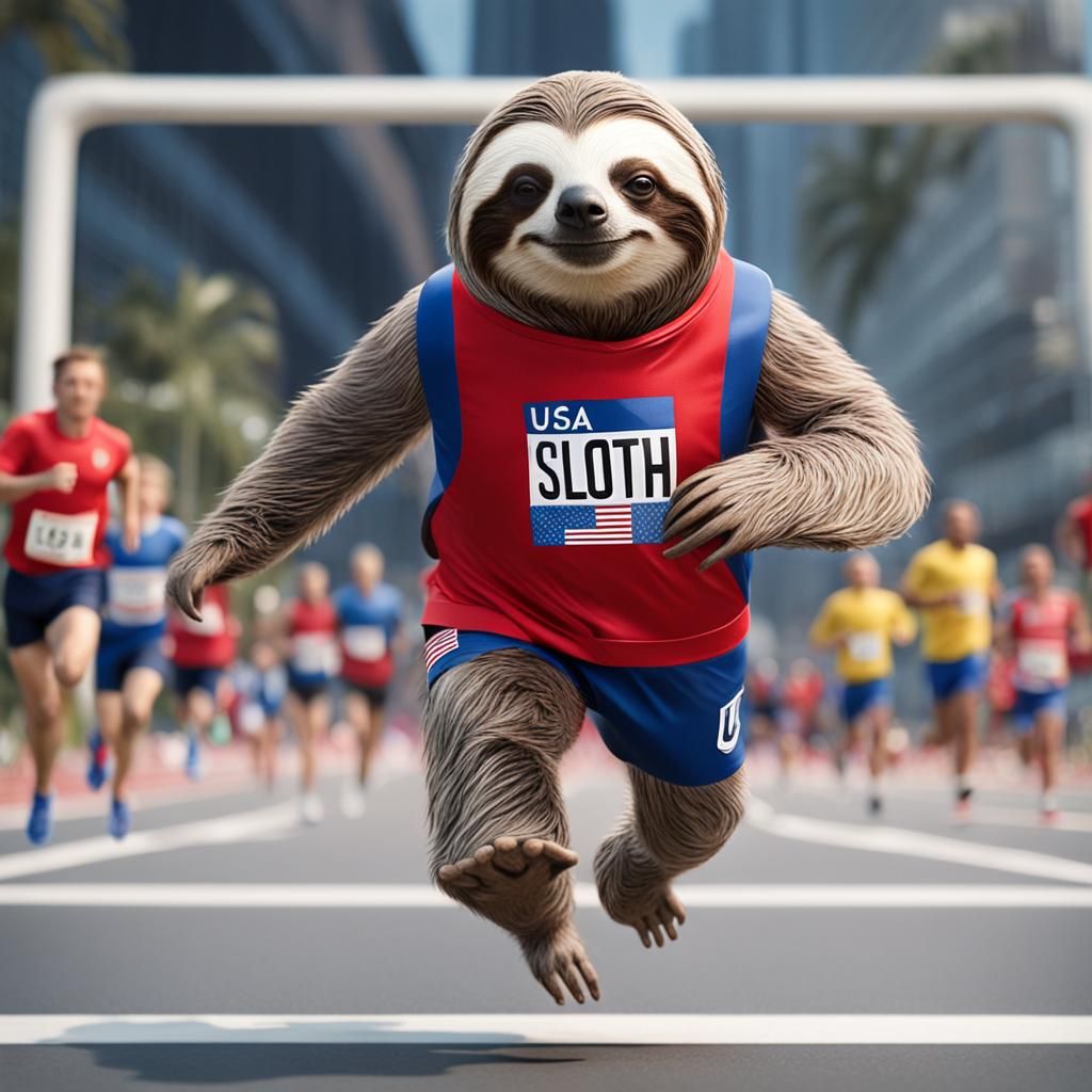 Hyper-Realistic Sloth Running a Marathon