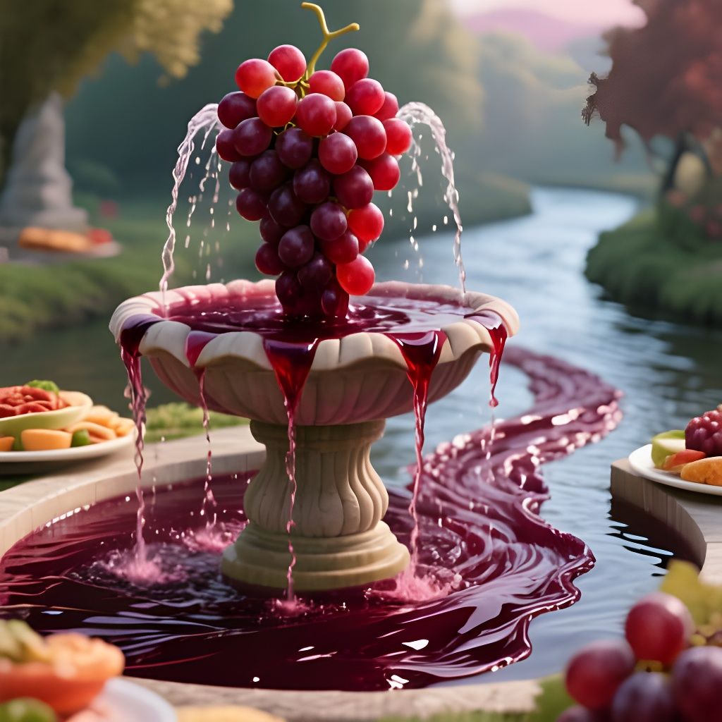 Magical Grape Fountain Pouring Red Wine