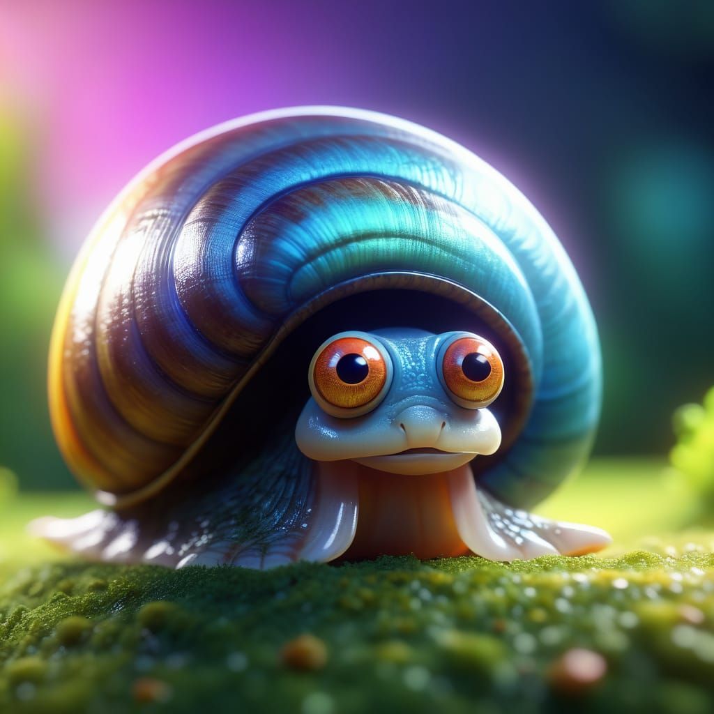 Pixar Style Close-Up of a Curious Snail