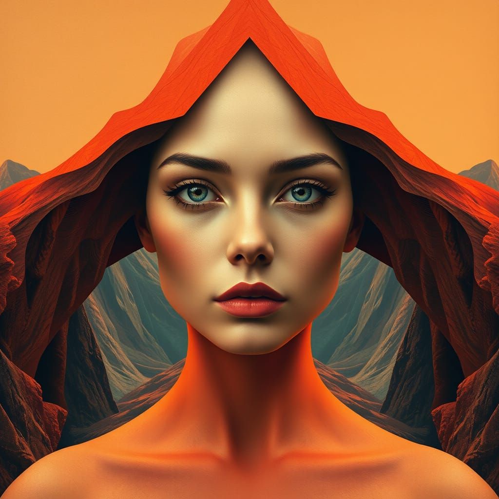 Surreal Face in Abstract Autumnal Landscape, Neo-Impressioni...