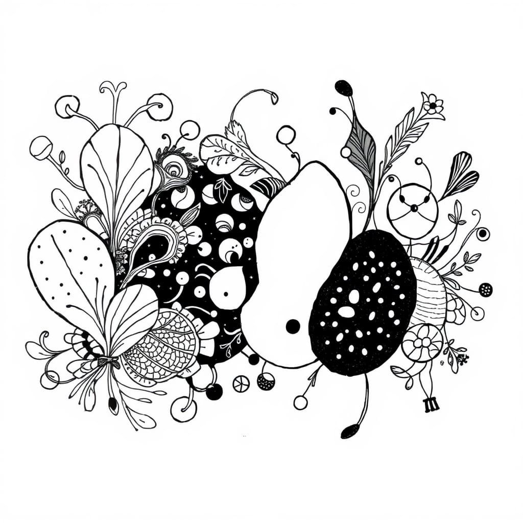 Detailed Black and White Doodle Drawing