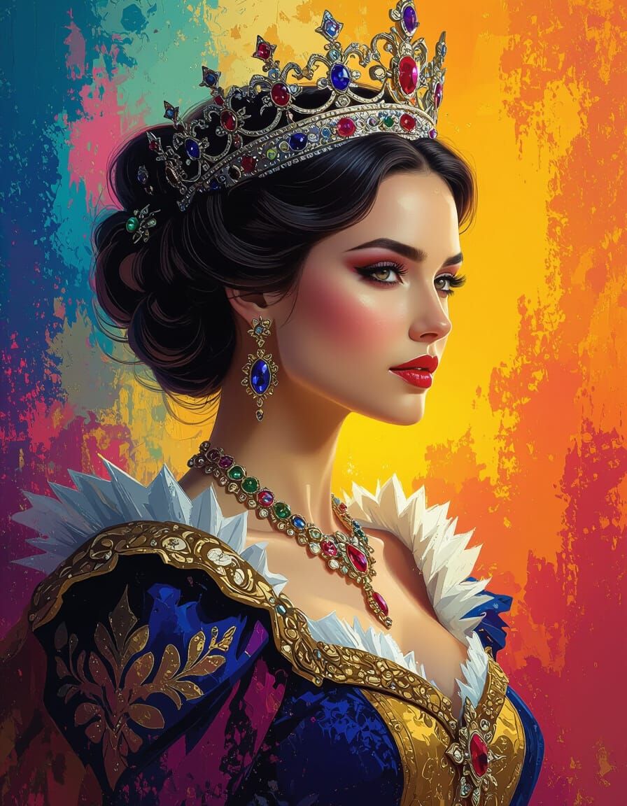 Elegant Queen in Royal Attire with Splash Art Style