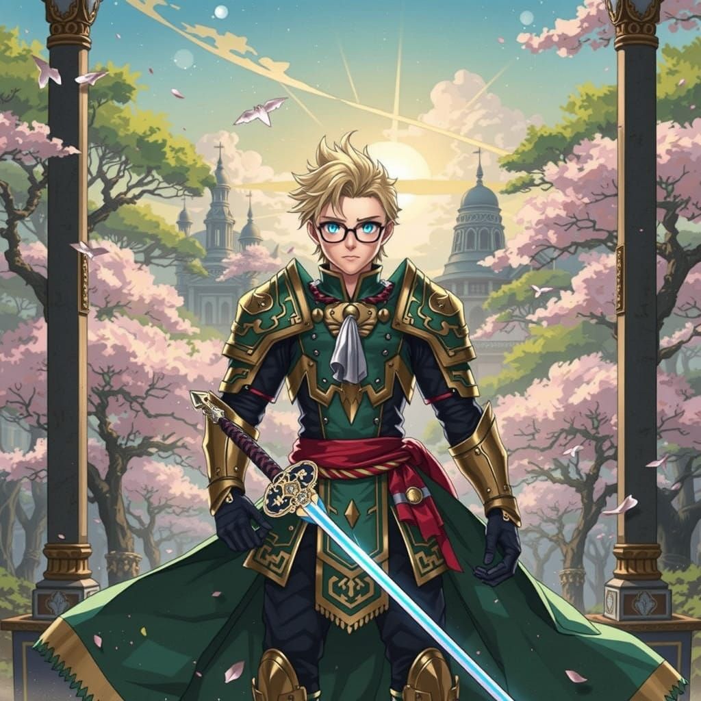 Epic Anime Warrior in Red and Green Armor