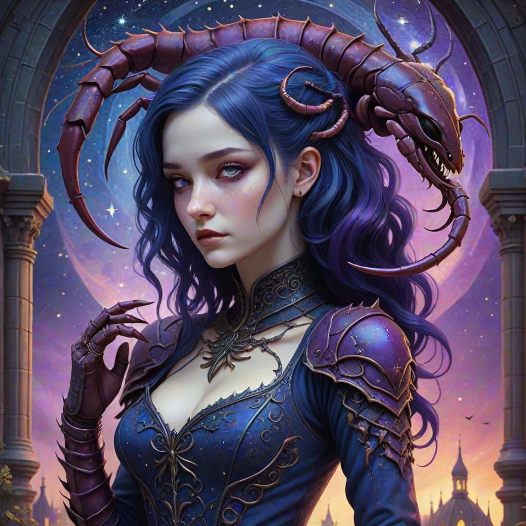 Gothic Fantasy Portrait: Elegant Woman and Majestic Scorpion