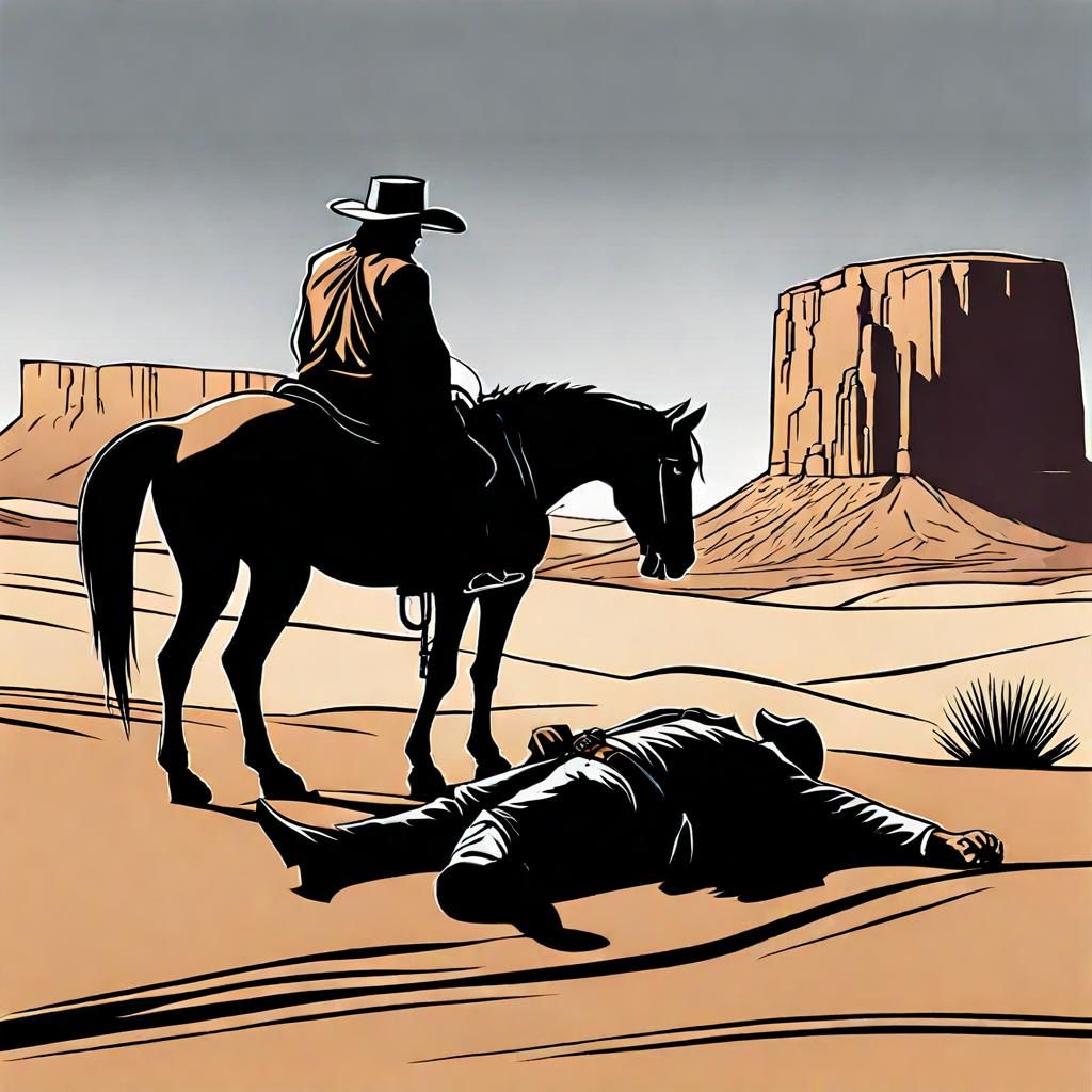 Desert Sketch of Dead Man Beside Horse