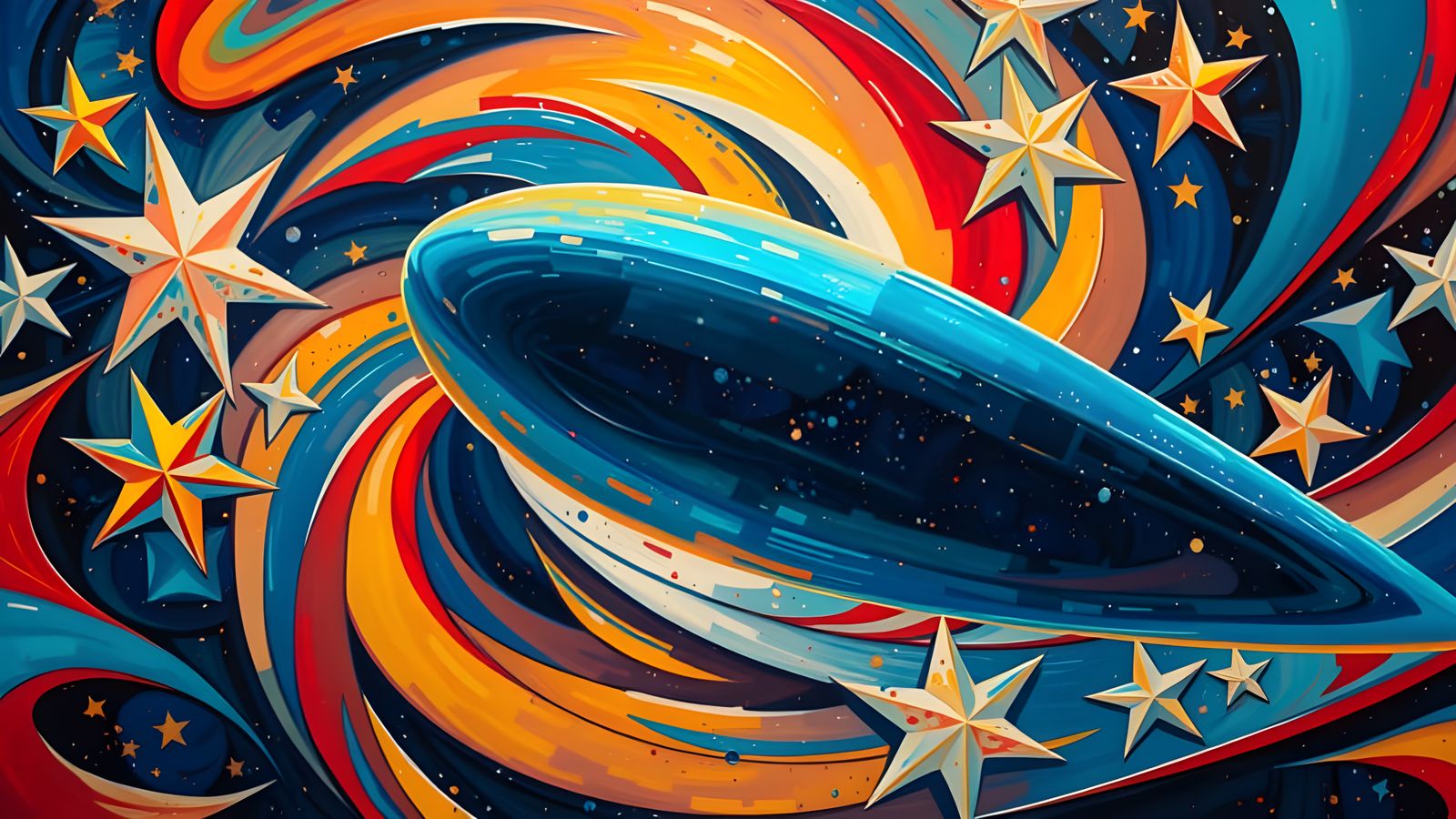 Surreal, Vibrant, Iridescent Landscape with Mirrored Cylinde...