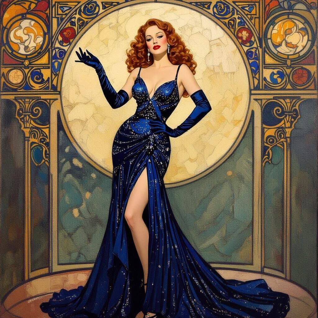 Rita Hayworth in Art Nouveau Expressionist Style