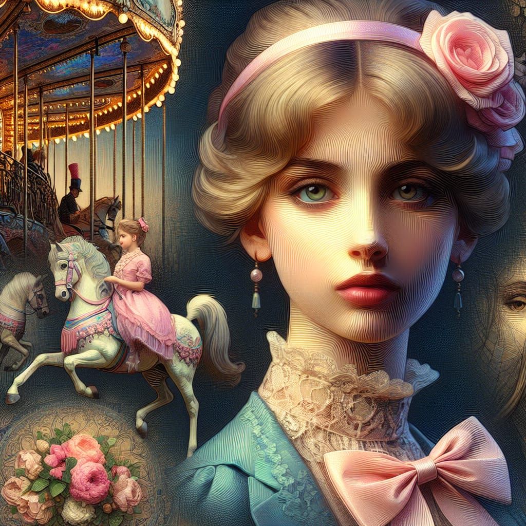 Victorian Ballerina Portrait in Vintage Post-Impressionist S...