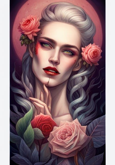 Androgynous God in Garden, Detailed Neon Art