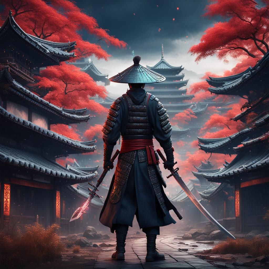 Cyberpunk Samurai Warrior with Sword