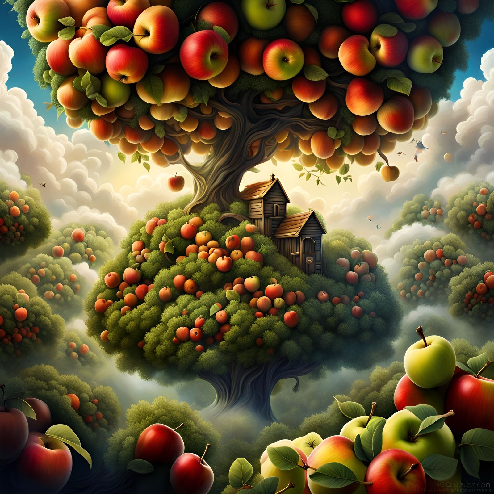 The Boy with the Apple Trees on top of the Clouds