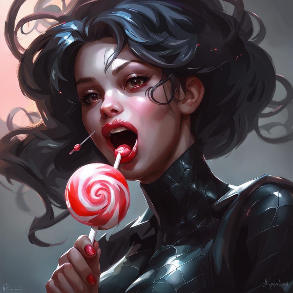 Spidergirl Licking Lollipop: Digital Art Portrait