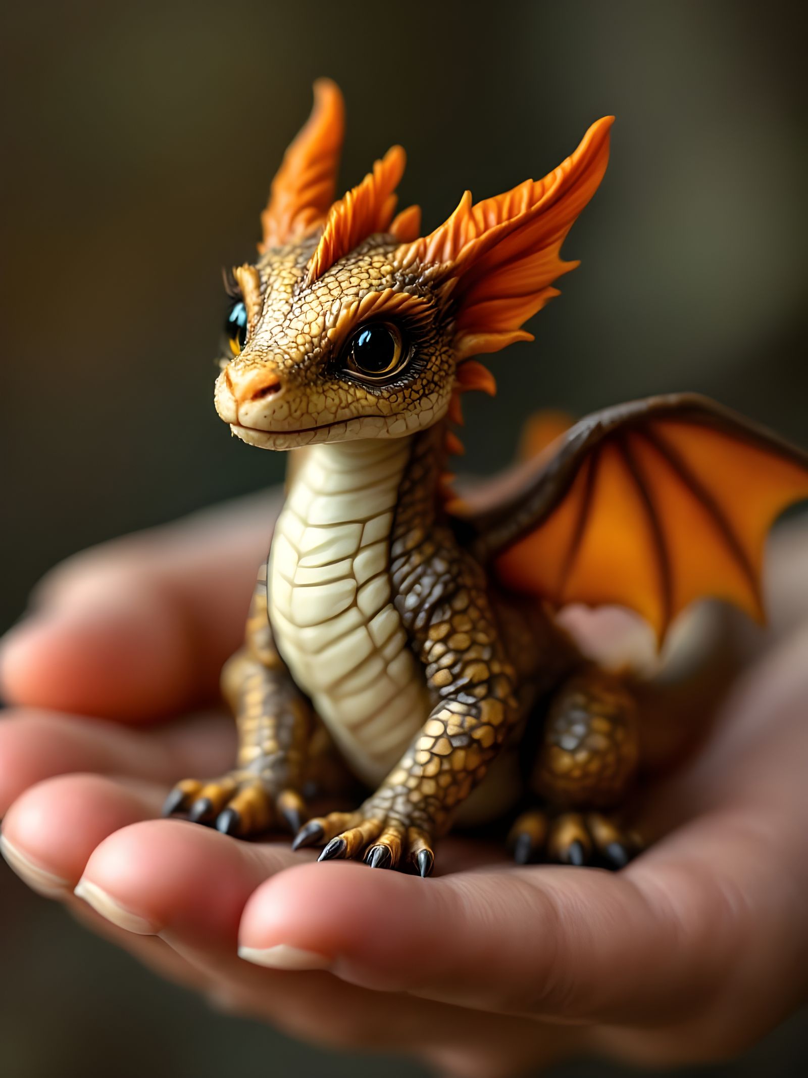 Detailed Dragon Figurine in Hand Close-Up Photograph